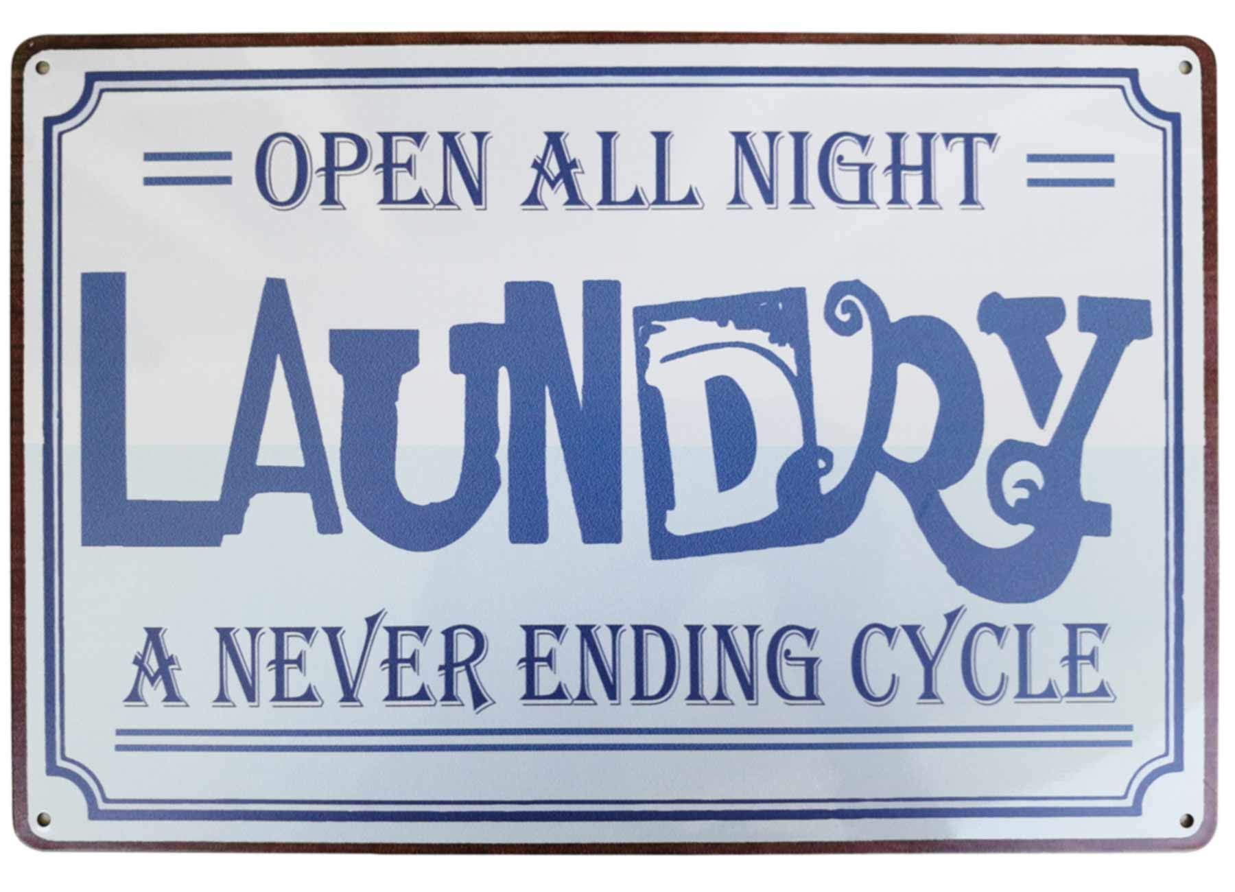 PXIYOUOpen All Night Laundry a Never Ending Cycle Vintage Retro Metal Sign Home Bathroom Laundry Room Decor Wash Room Signs Country Home Decor 8X12Inch
