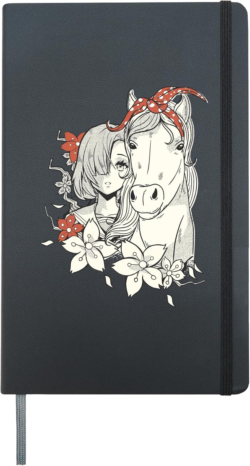 Equestrian horses riding equitation Anime horse Hardcover Journal, Black