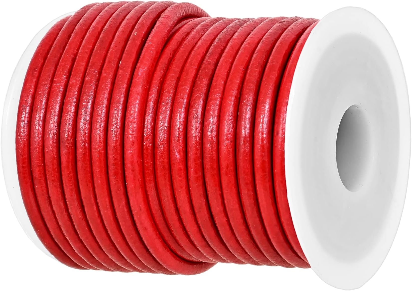 GENIQUE Real/Genuine Round Leather String Cord for Necklace, Bracelets, Jewelry, Kumihimo Braiding, DIY Projects (10 Metres) (3mm, Red)