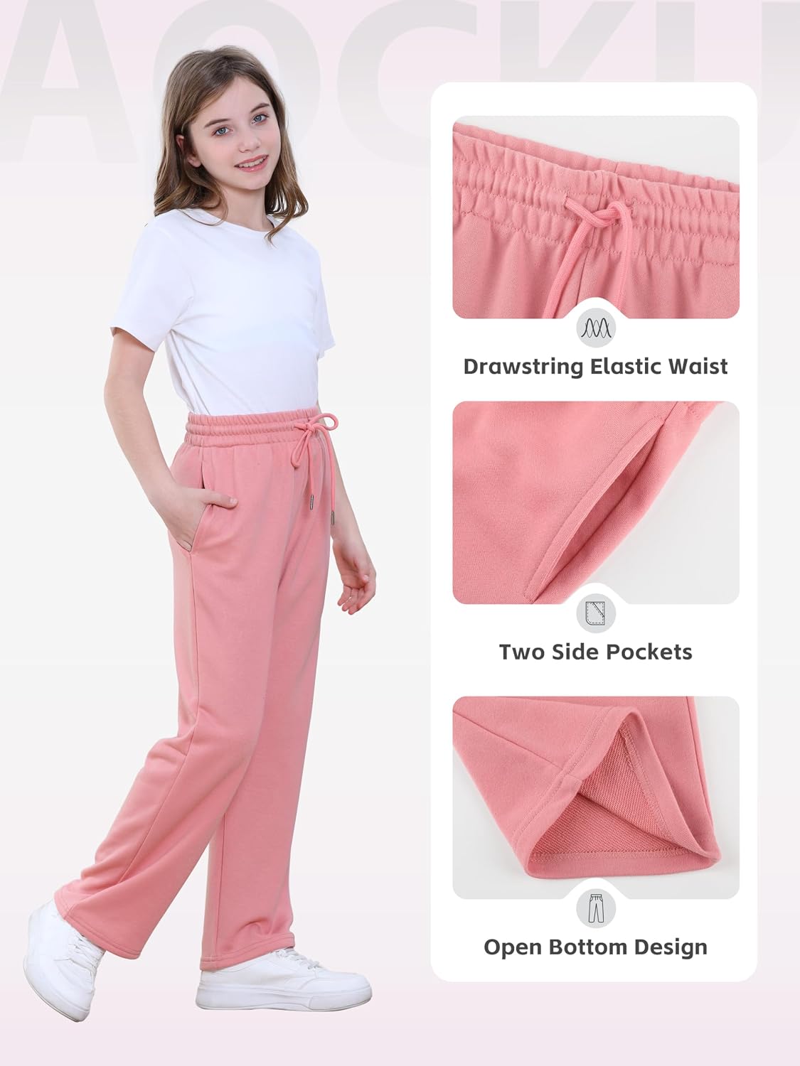 3 Pack Girls Sweatpants Athletic Wide Leg Drawstring Joggers Pants Girls Kids Sweatpants Open Bottom Pants