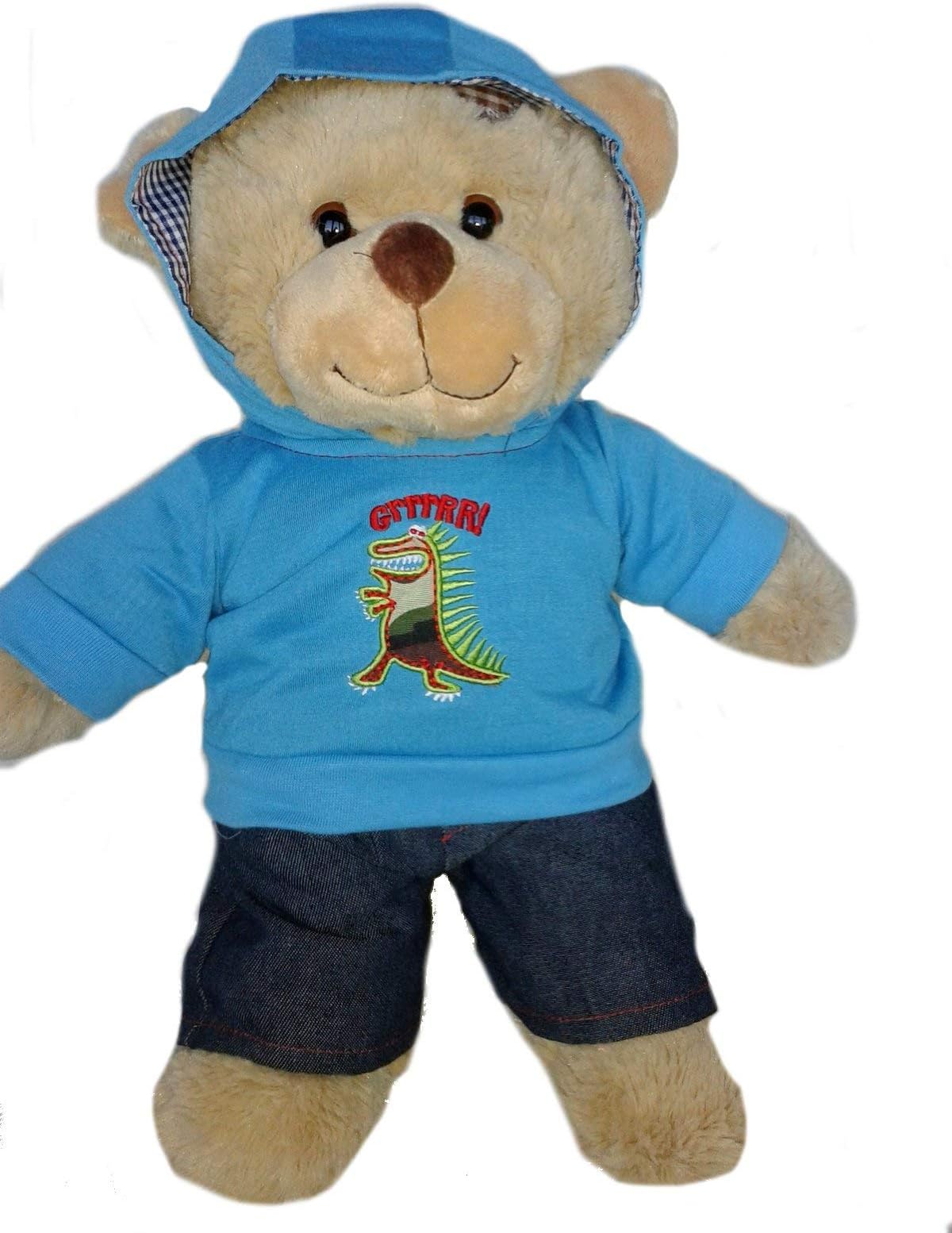 Ready Dressed Teddy Bear Gift Soft Toy - Brown Teddy Bear wearing Dinosaur Hoodie Outfit (16" Bear & Outfit)