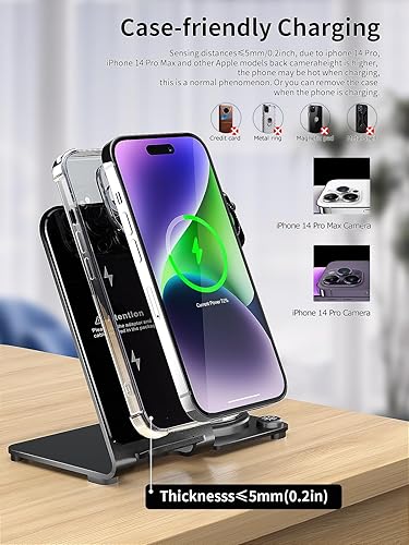 Miniatura 6 de Cargador inalámbrico 3 en 1, soporte de carga inalámbrica de aleación de aluminio de 18 W, carga rápida para iPhone 17161514131211ProMaxXSXRX8,