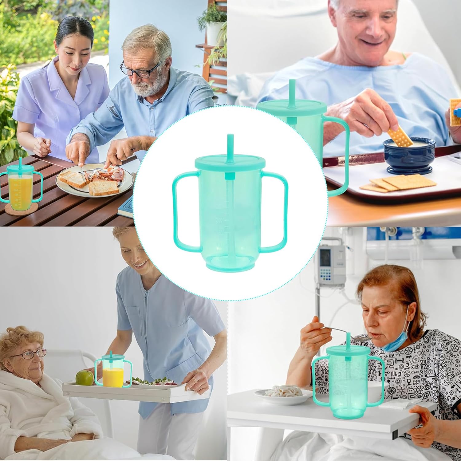 4 Pcs Adult Sippy Cups for Elderly, 12 oz Plastic Spill Proof Cup,Sippy Cups for Adults, Elderly Drinking Cups, with 2 Handles Straw and Lid for Adults Hospital Disabled Dysphagia Patients - Image 6