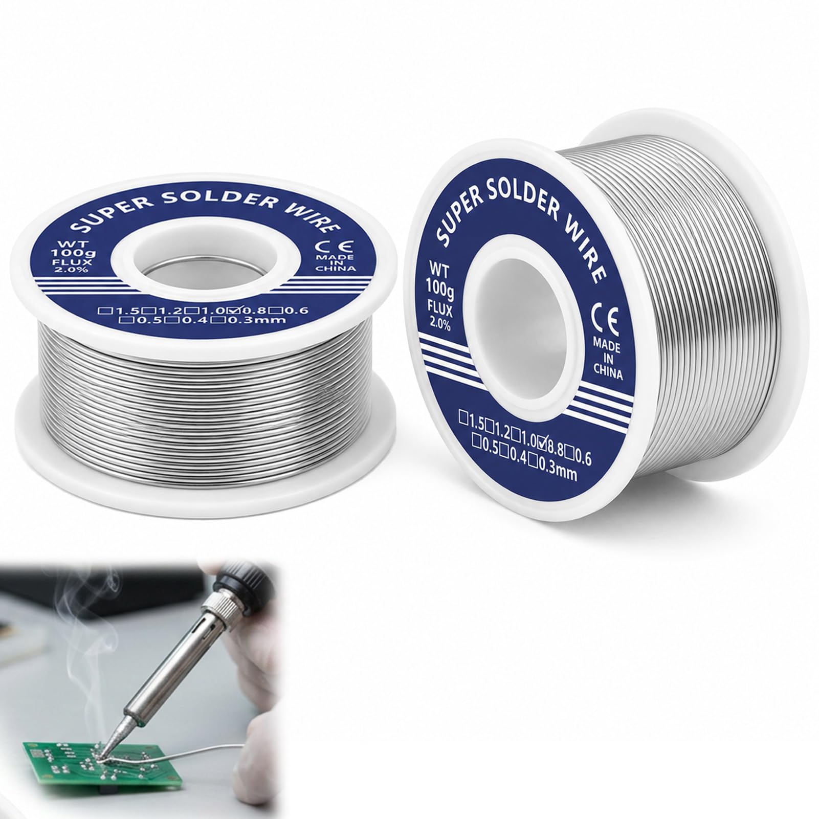 2PCS Estaño para Soldar Electrónica 0,8 mm 100 g, Solder Wire con Núcleo de Colofonia, Alambre de Estaño para Soldador, Soldering Wire para Reparación PCB, Cables, Componentes y Bricolaje