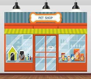 CORFOTO 7x5ft Pet Shop Window Backdrop Cartoon Pet Shop Backdrop Pet Shop Storefront Backdrops Cute Dogs Puppy Store Backdrop Pet Supermarket Photo Pets Photo Booth Props
