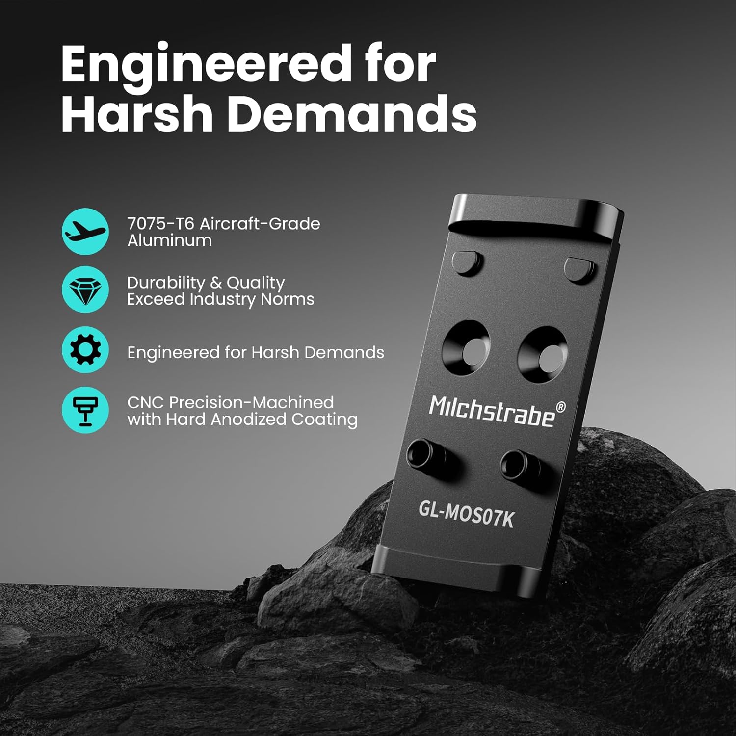 Adapter Plate for Glock 19/17 MOS, Holosun 407K/ 507K/ EPS Carry/EPS/RomeoZero, 7075T6 Aviation Aluminum, Precision CNC Machining