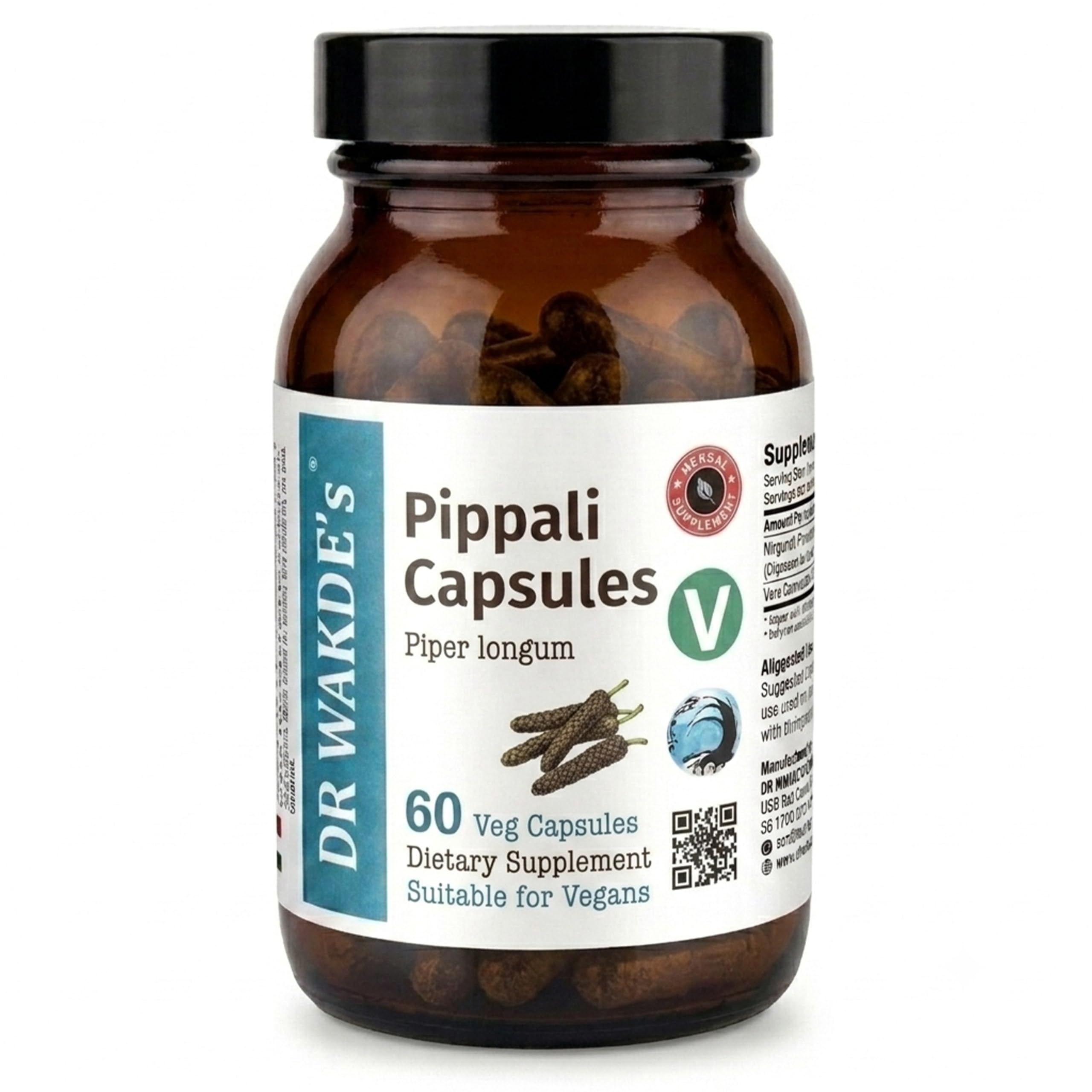 DR WAKDE'S Pippali Kapseln (Langer Pfeffer, 60 Veg Caps, Ayurveda-Ergänzung, Vegan, Kräuter, Natürlich)