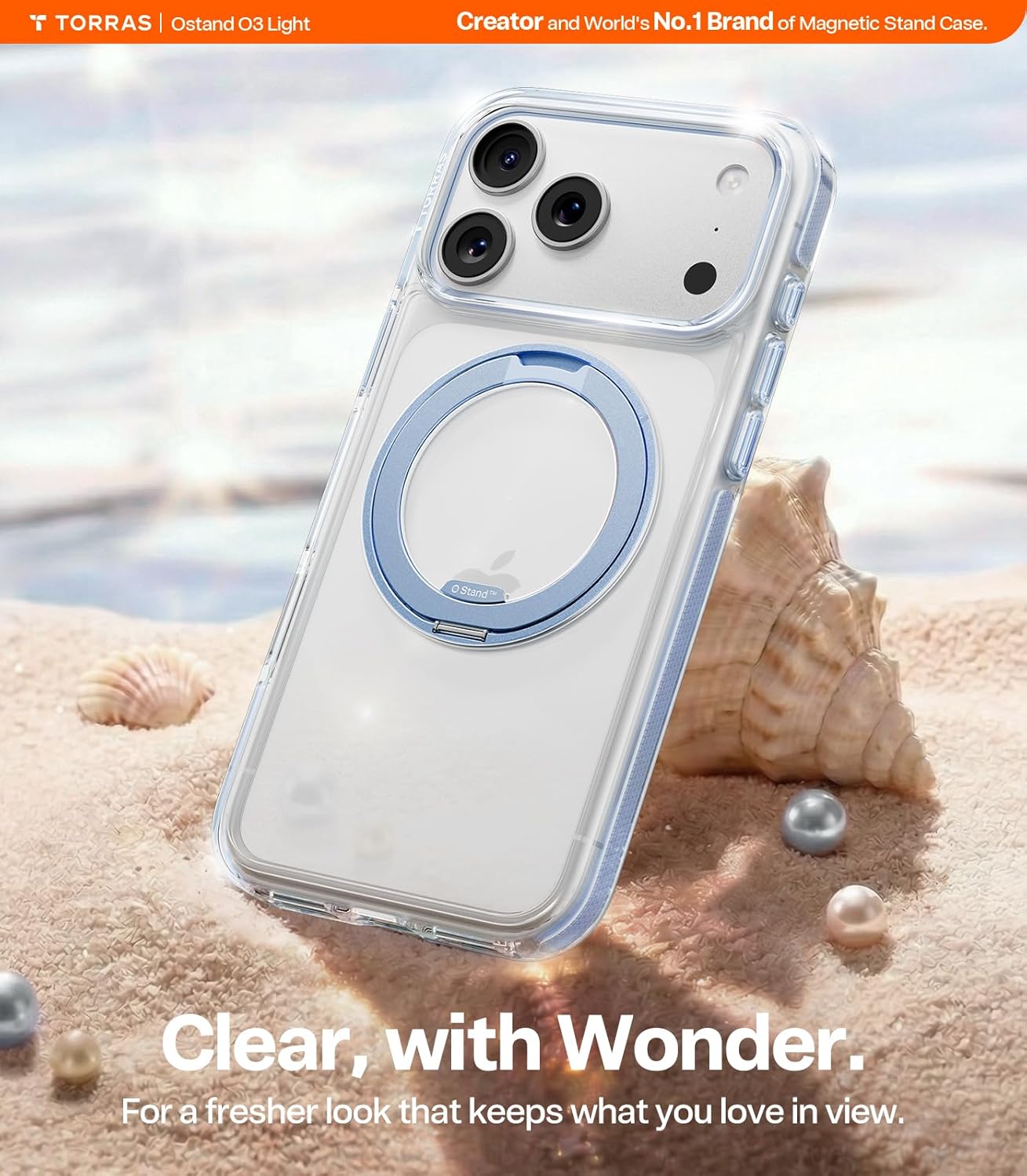 TORRAS O3 Light for iPhone 17 Pro Case Cute, 360 Magnetic Stand, [Fit for MagSafe] [4X Military-Grade Protection], Ultra Clear Case for iPhone 17 Pro Phone case, Sky Blue, 6.3"
