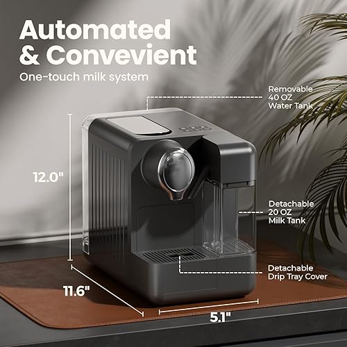 Miniatura 6 de Máquina de café expreso con espumador de leche automático integrado, compatible con cápsulas, cafetera de una sola porción compatible con cápsulas,