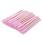BIHRTC Pack of 100 One-Off Disposable Silicone Eyelash Mascara Brushes Wands Applicator Eyebrow Brush Makeup Tool Kit Set (Tower Shape - Pink)