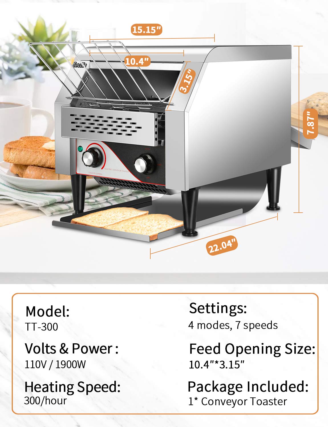 Conveyor Toaster 300 Slices/Hour Commercial Toaster for Restaurant