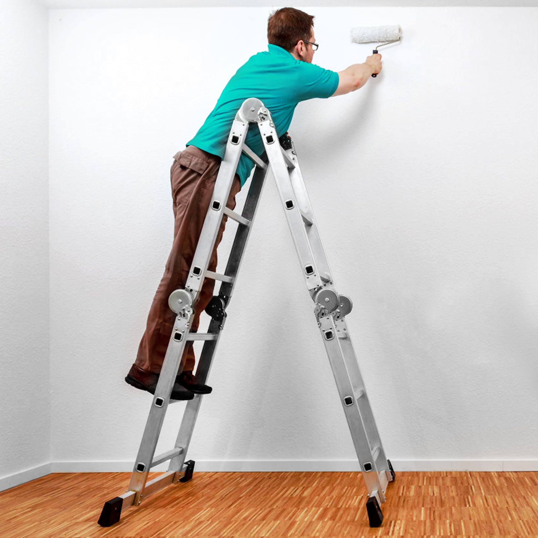 LZQ Échelle pliable multifonction 6 en 1 en aluminium 4 x 3 échelons Hauteur 340 cm Escabeau Échelle simple Échelle transformable