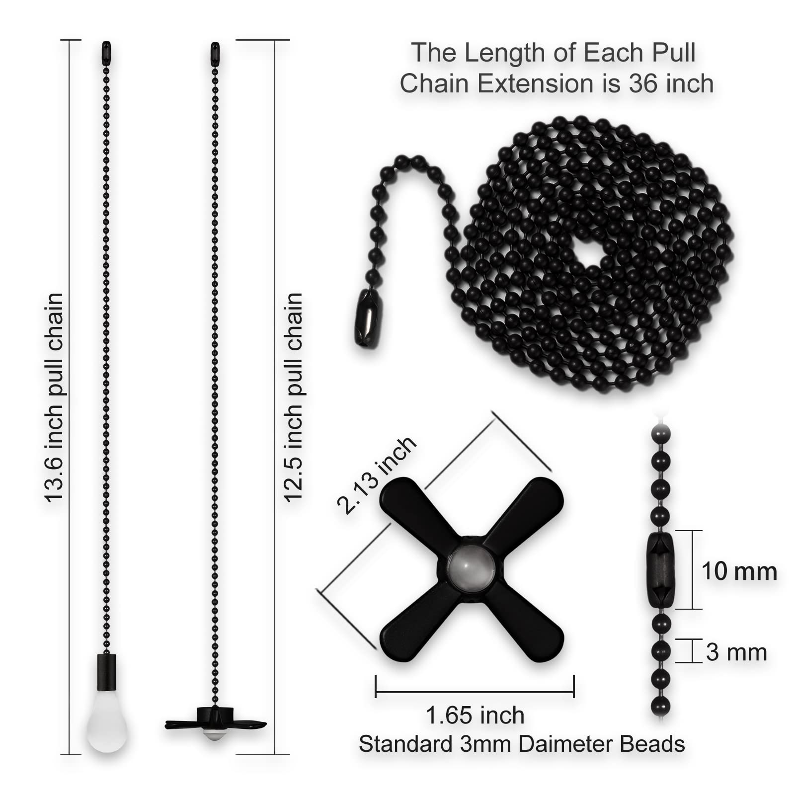 Ceiling Fan Pull Chains - Matte Black Set -2 Ceiling Fan Pull Chains - Matte Black Set -2