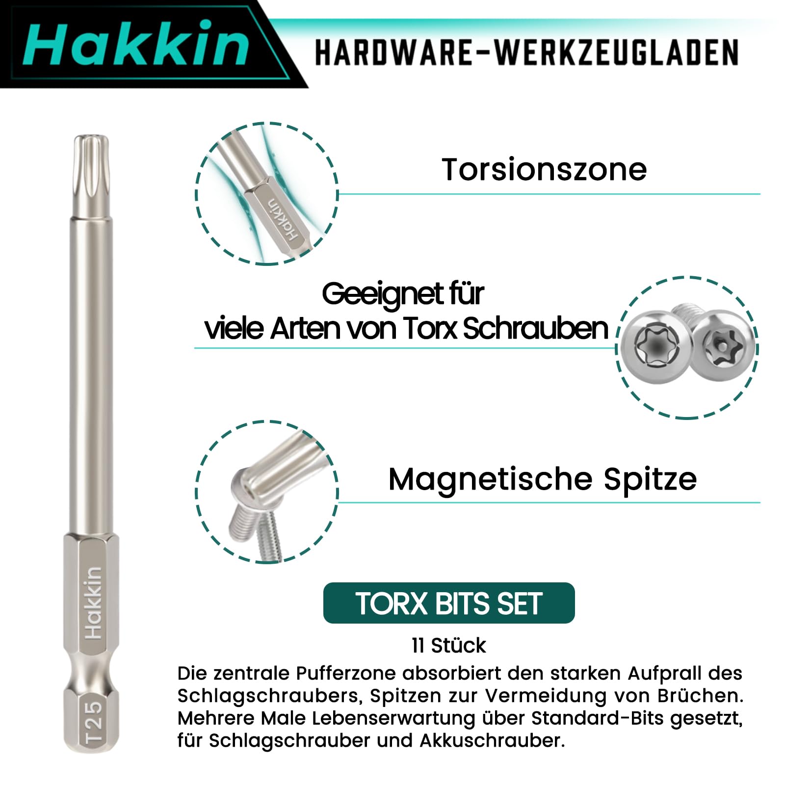 Torx Schraubendreher-Bit Set, 11-teilig – T6 Bis T40, 75 Mm Lang & Magnetisch