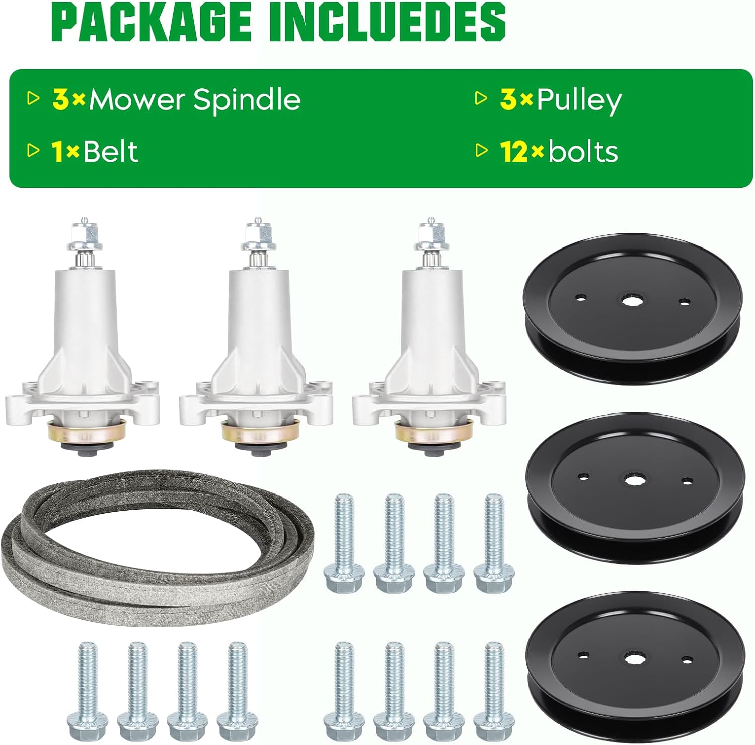 Youxmoto 187292 Spindle - 54 in Deck Rebuild Kit LGT2654 for Husqvarna/Craftsman YTH2454 GTH2654T LGT24K54,3 Spindles 192870 532187292, 3 Pulleys 129861 173436, 148" Belt 196103 53219610