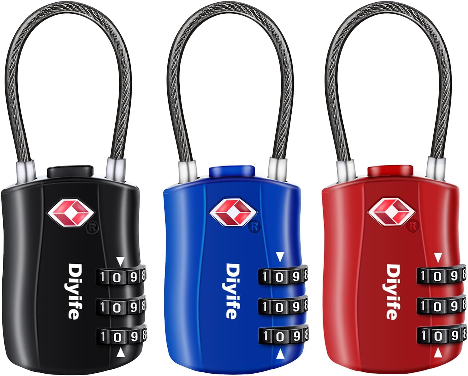 TSA Luggage Locks, [3 Packs] 3-Digit Security Padlock, Combination Padlocks, Code Lock for Travel Suitcases Luggage Bag Case etc.(Black&Blue&Red)