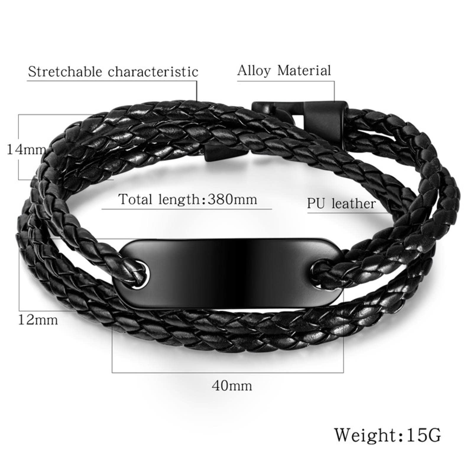 LYGXWJFC Pulsera sofisticada Pulsera de Cuero Negro Pulsera de Cadena de Cuerda Trenzada Multicapa de Cuero Pulsera Vintage para Hombre