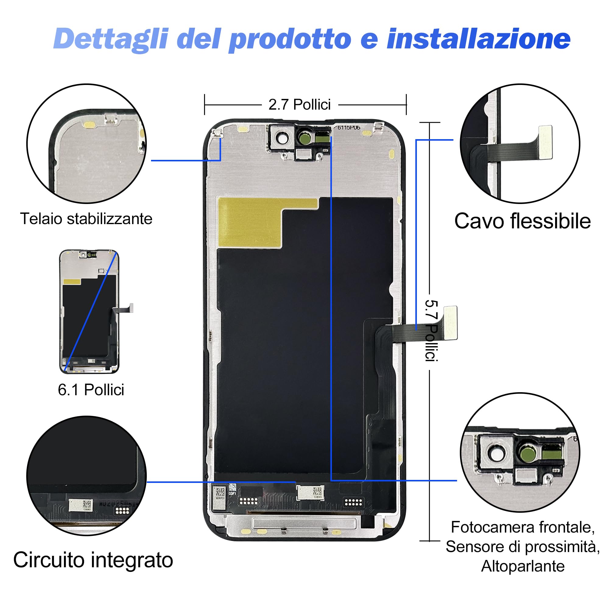 Écran pour iPhone 15 Pro – Kit de Remplacement d'Écran LCD 6,1" FHD + Digitizer Tactile + Cadre – Compatible Modèles A2848/A3101/A3102/A3104(True Tone Programmable)