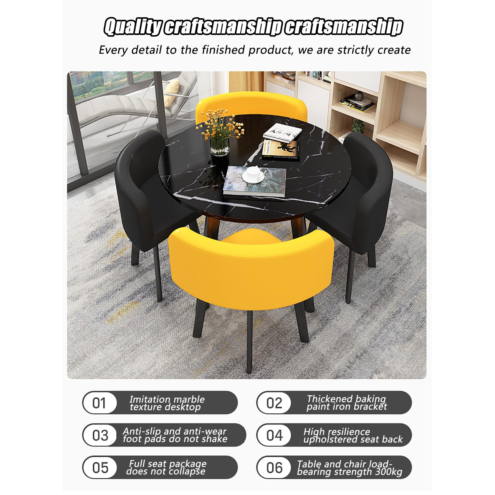 Moderno juego de mesa de comedor redonda con 4 sillas para reuniones de pequeñas empresas y oficinas, material de lino de algodón