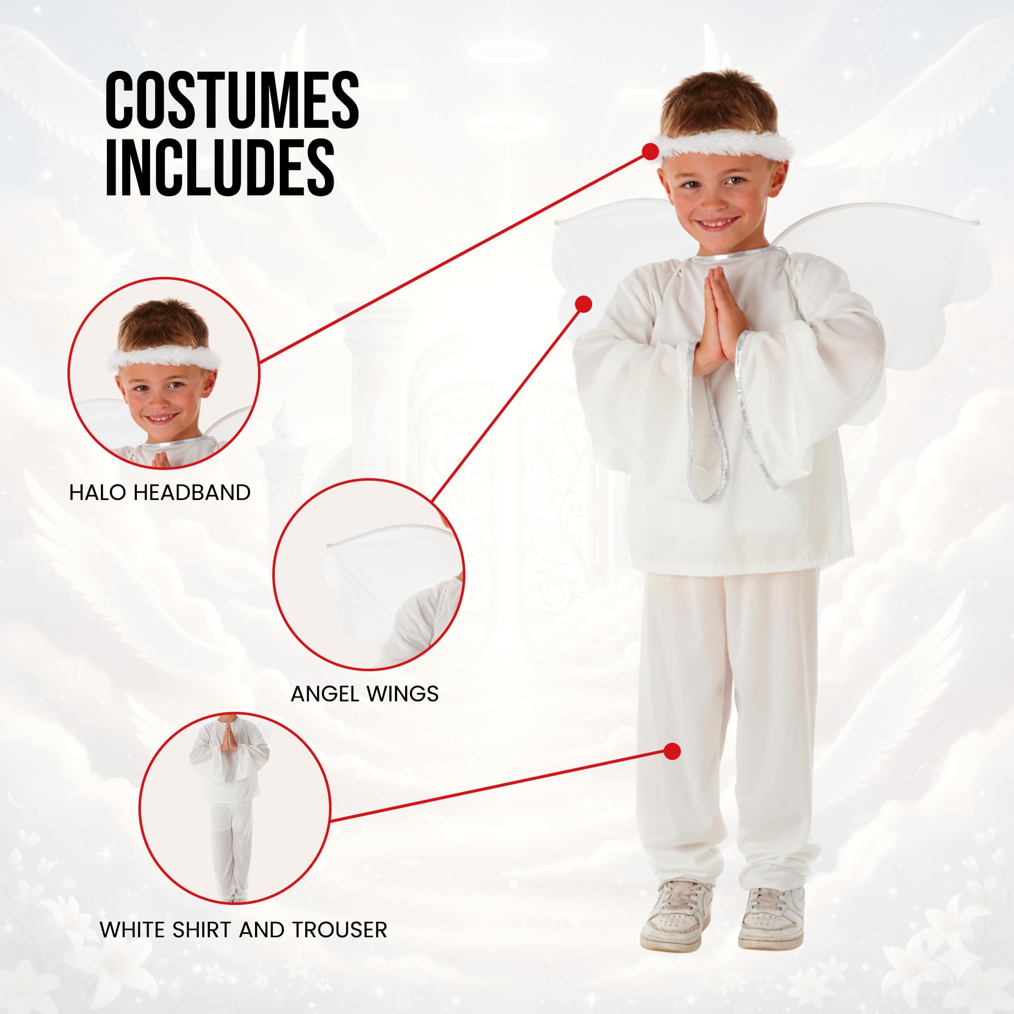 My Illusions Boys Shining Angel Costume Nativity Christmas Fancy Dress Kids Xmas Outfit (XL 11-13 Years), White - Image 2