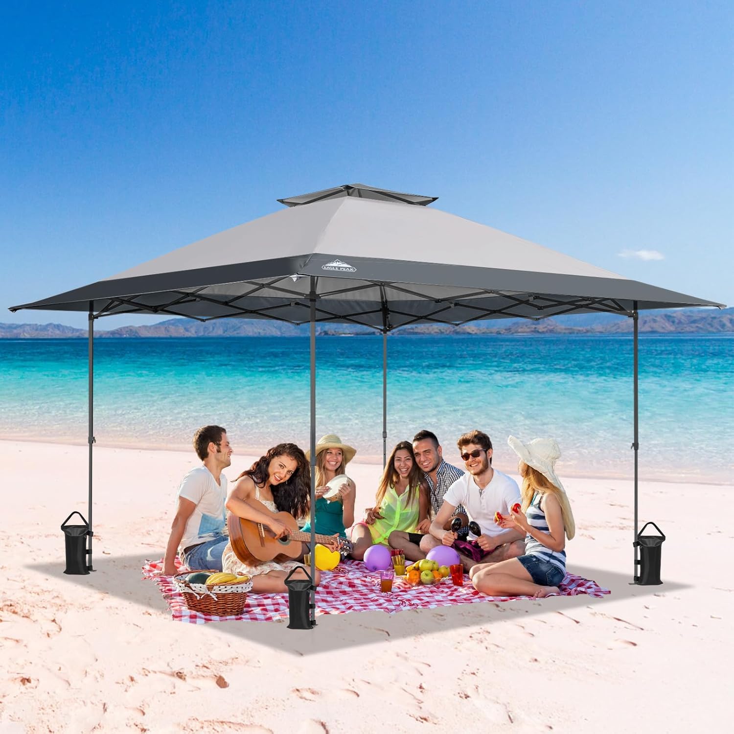 EAGLE PEAK 13x13 Straight Leg Pop Up Canopy Tent Instant Outdoor Canopy Easy Single Person Set up Folding Shelter w/Auto Extending Eaves 169 Square Feet of Shade (Light Gray)