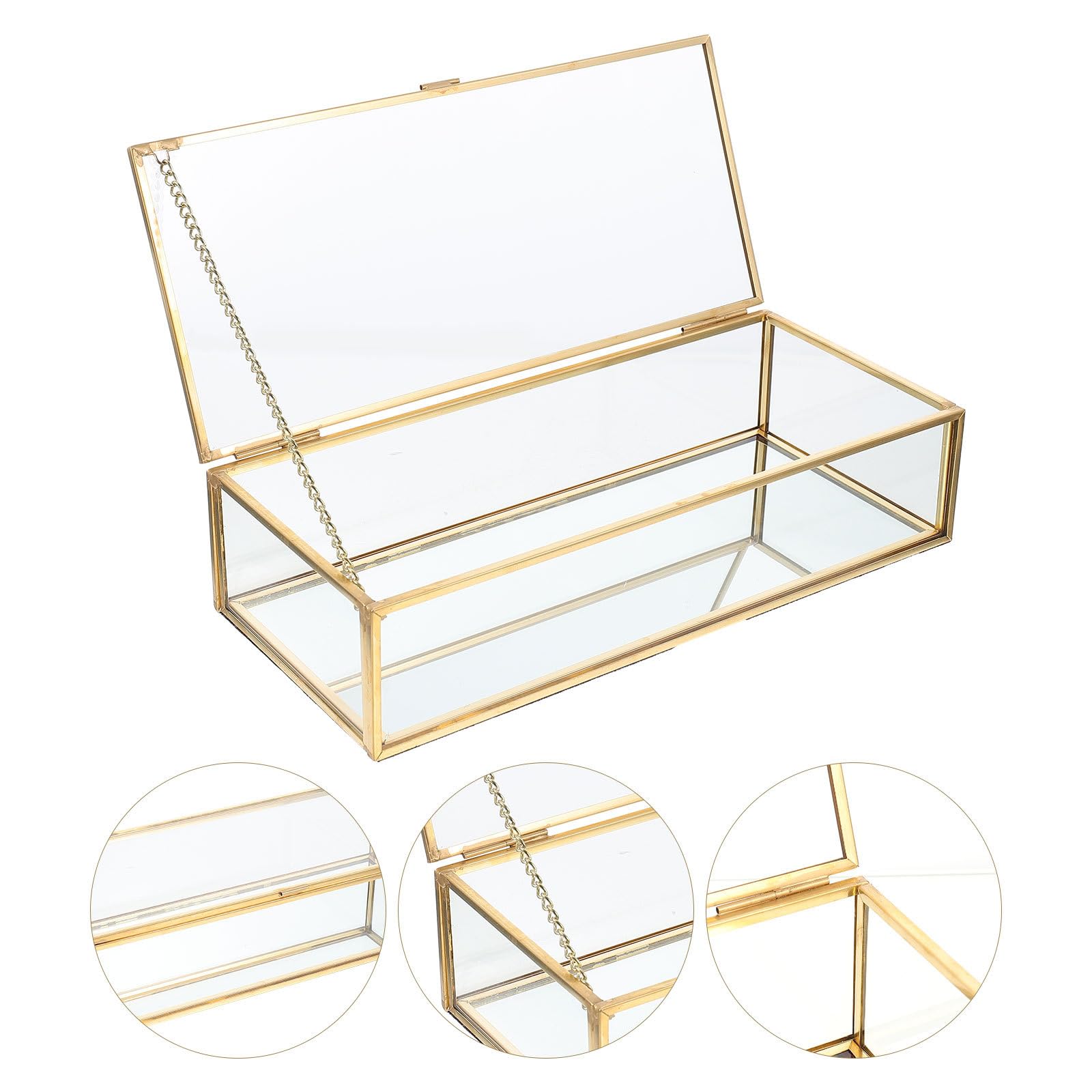 ULTECHNOVO Schmuckschatulle mit Deckel aus Glas Transparente Goldene Stabile Rahmen und Mehr Stauraum für Schmuckaufbewahrung zu Hause und Reisen