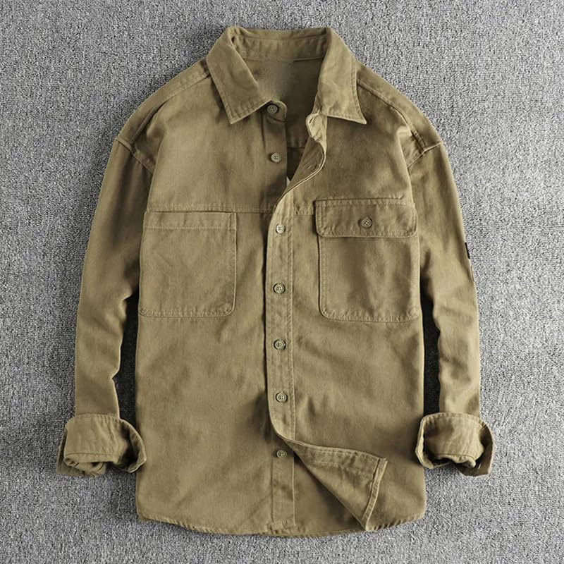 Chemise vêtement de travail homme coton délavé ample mi-saison confortable - 2