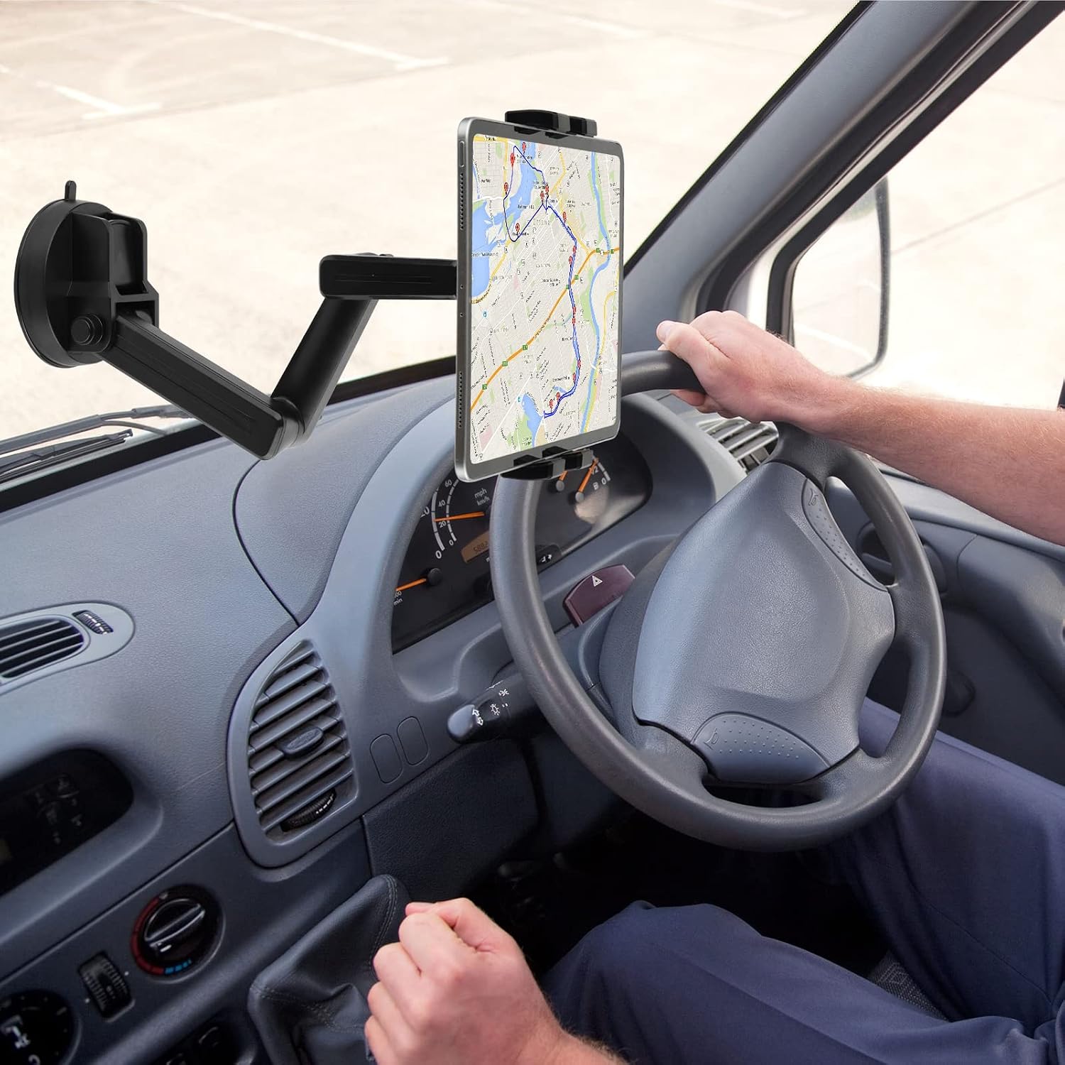 Mippko Tablet Holder for Truck Tablet Mount - Heavy Duty,iPad Mount Dashboard Windshield 16.9" Long Adjustment Arm,Super Suction Cup Compatible with 4.7~12.9" iPad/Nexus/LG G Pads/Fire HD