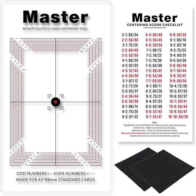 Outil de graduation pour le centrement des cartes PSA, Boîte de présentation de cartes graduées Kit d'outils de centre de cartes avec des outils de mesure de cartes de trading, des vêtements de mesure et de nettoyage d'épaisseur