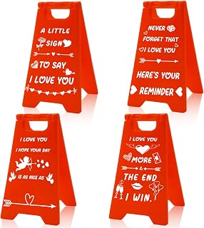 4 PCS Valentines Day Decorations Funny Desk Decor Romantic Love Office Desk Sign Ornament Accessories Valentines Day Gifts for Her Room Decor for Anniversary Birthday