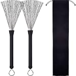 Pangda 1 Pair Drum Brushes Retractable Wire Brushes Drums Drum Sticks Brush with Comfortable Rubber Handles