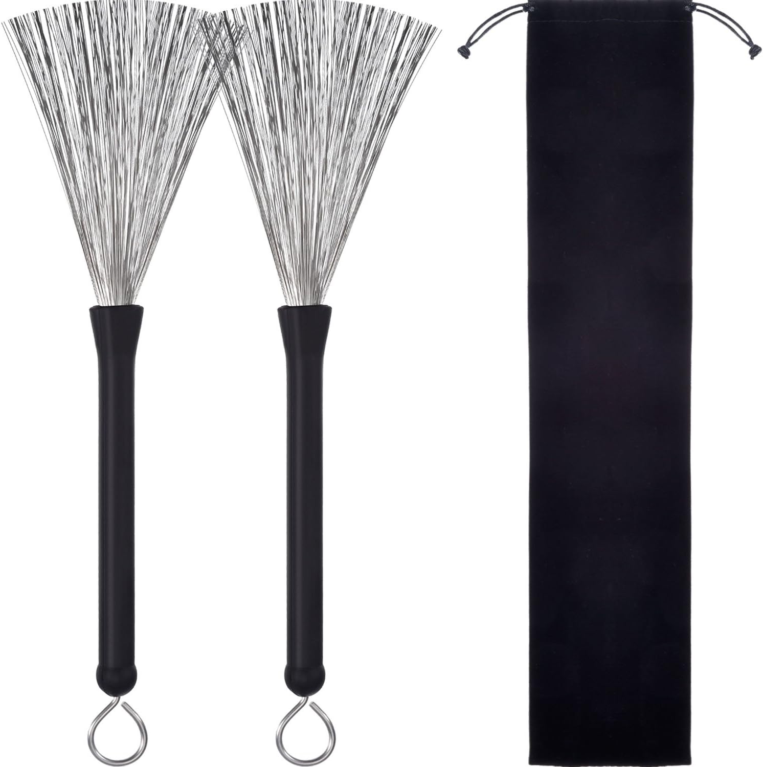Pangda 1 Pair Drum Brushes Retractable Wire Brushes Drums Drum Sticks Brush with Comfortable Rubber Handles