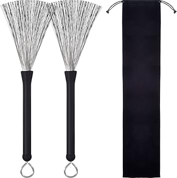 Pangda 1 Pair Drum Brushes Retractable Wire Brushes Drums Drum Sticks Brush with Comfortable Rubber Handles