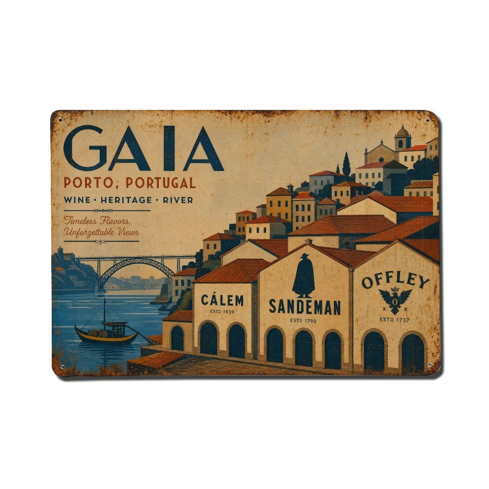 Vintage Travel Gaia Rooftops Riverside View Cellars Portugal Metal Tin Sign