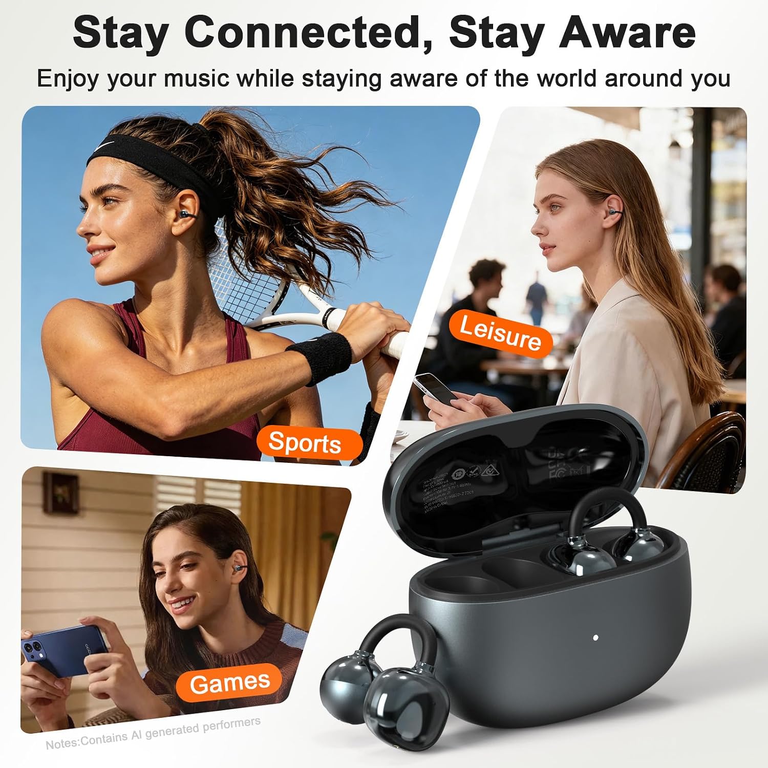JUOVI Open Ear Earbuds, Bluetooth 6.0 Clip on Earbuds with ENC Clear Calls, 28H Playtime, IP54 Waterproof Earbuds, 5.2g Lightweight Comfort, FlexiClip Design for Sports,Workouts, Running