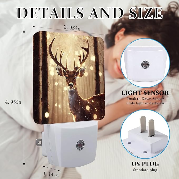 SLHFDKL Forest Deer Night Light, Plug-into Wall Wild Life Nightlight Lamp with Dusk to Dawn Sensor, Led Lamp 0.5W Energy Efficient for Boys Girls Adults Home Decor photo 2