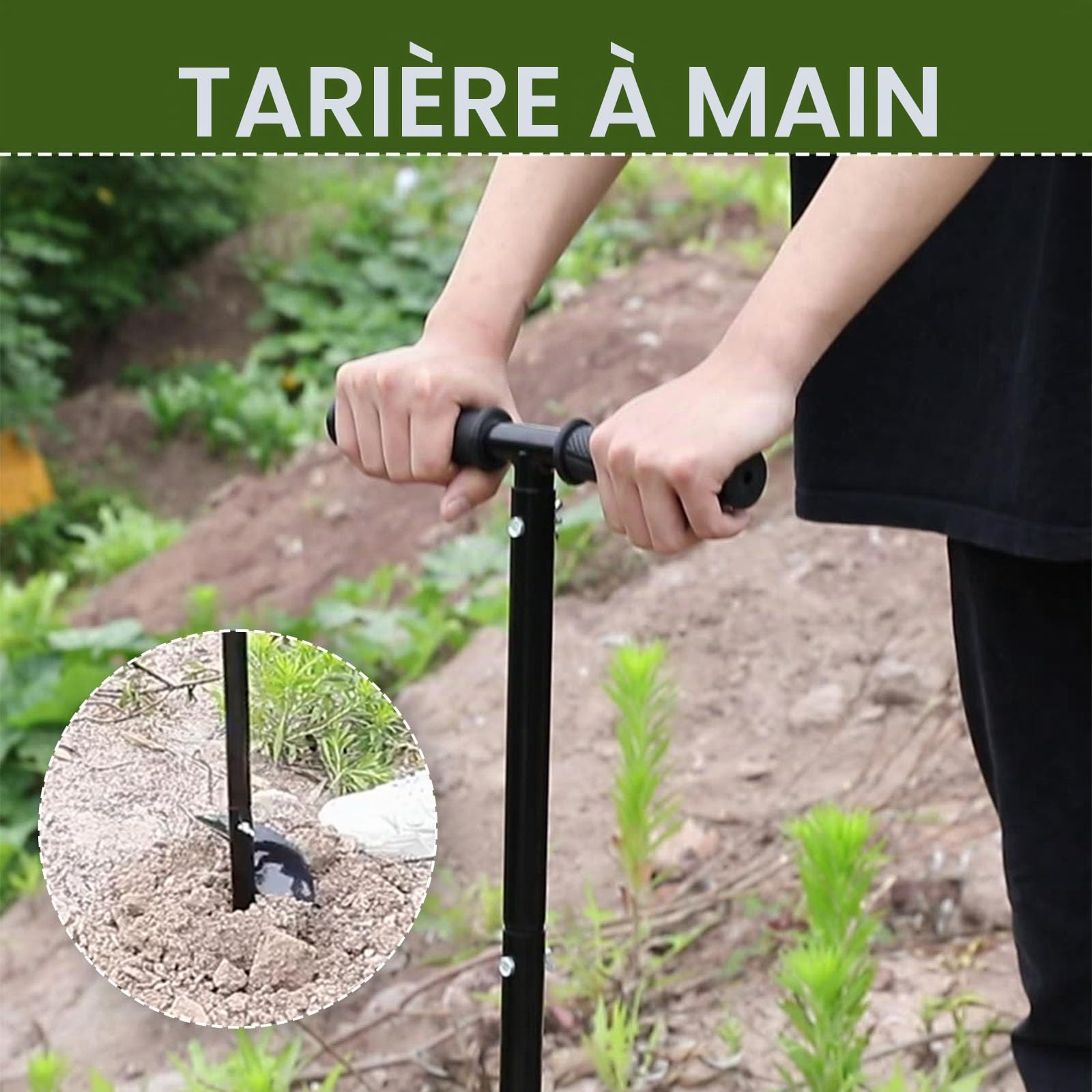 Tel Charme - Tarière de jardin pour perceuse manuelle - 10 x 60 cm - Tarière de jardin pour bulbes de fleurs, fleurs, plants, poteaux de clôture pour arbres, boîte aux lettres, outil de creusement