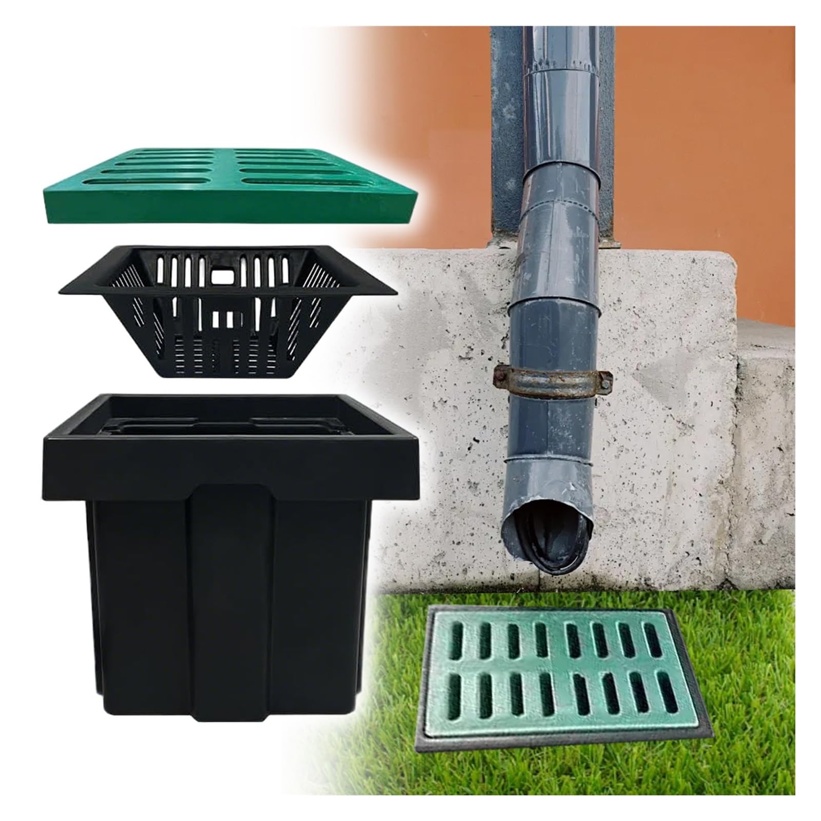 KLGFBDC Underground Gutter Drainage Downspout with Debris Basket, Efficient Water Directing Solution for Shallow Drainage Systems