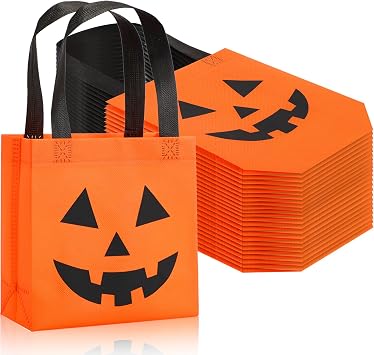 Silkfly 7.9 x 7.9 Inches Halloween Non Woven Bags Pumpkin Bags Trick or Treat Bags with Handles Goody Tote Gift Bag for Halloween Party Favors Supplies Kids Adults 50, HAA-Silkfly-1274