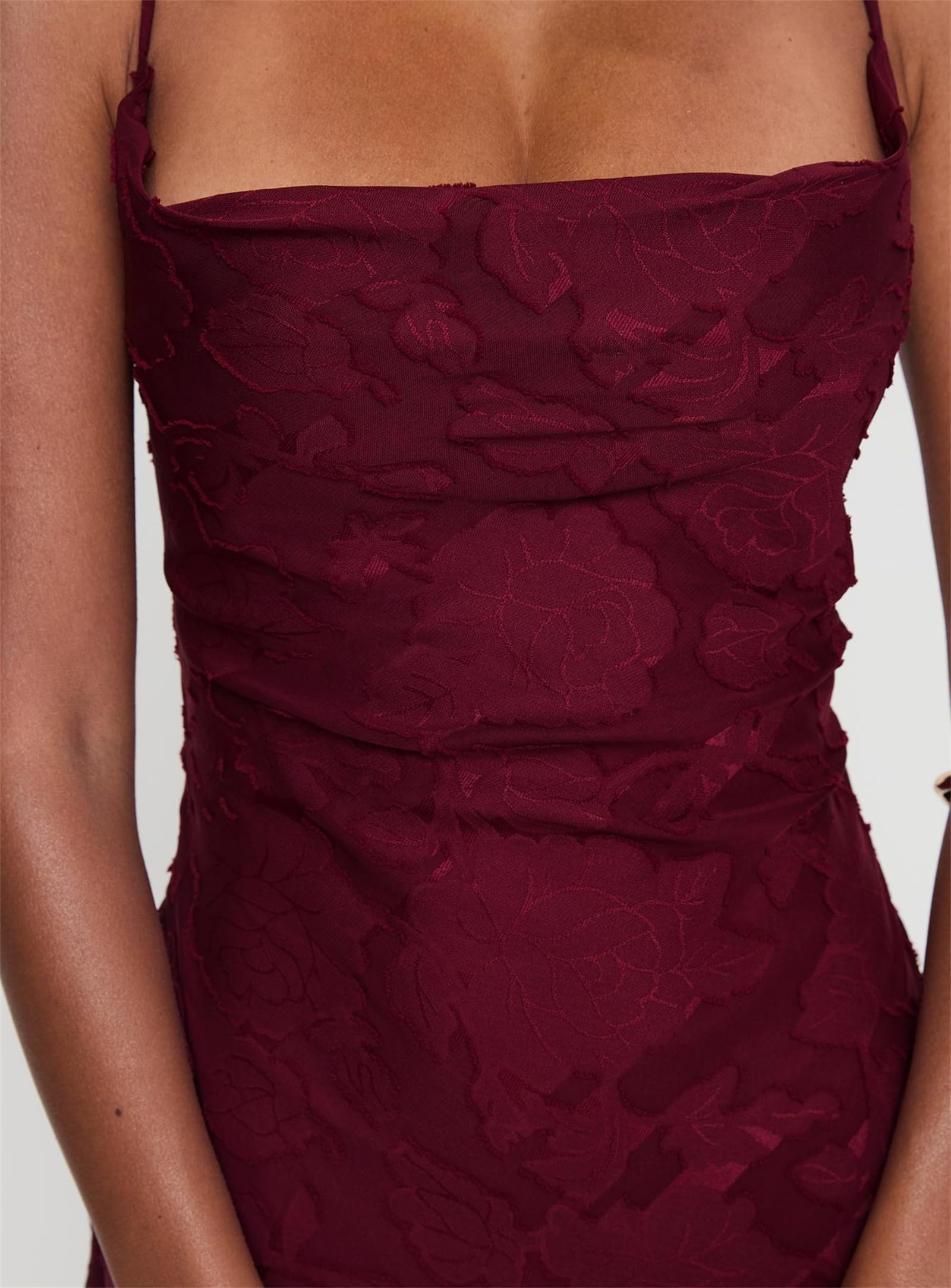 Abito da damigella d'onore con spalline sottili da donna, lungo maxi abito formale in jacquard per ospiti di matrimonio, applicazioni in pizzo