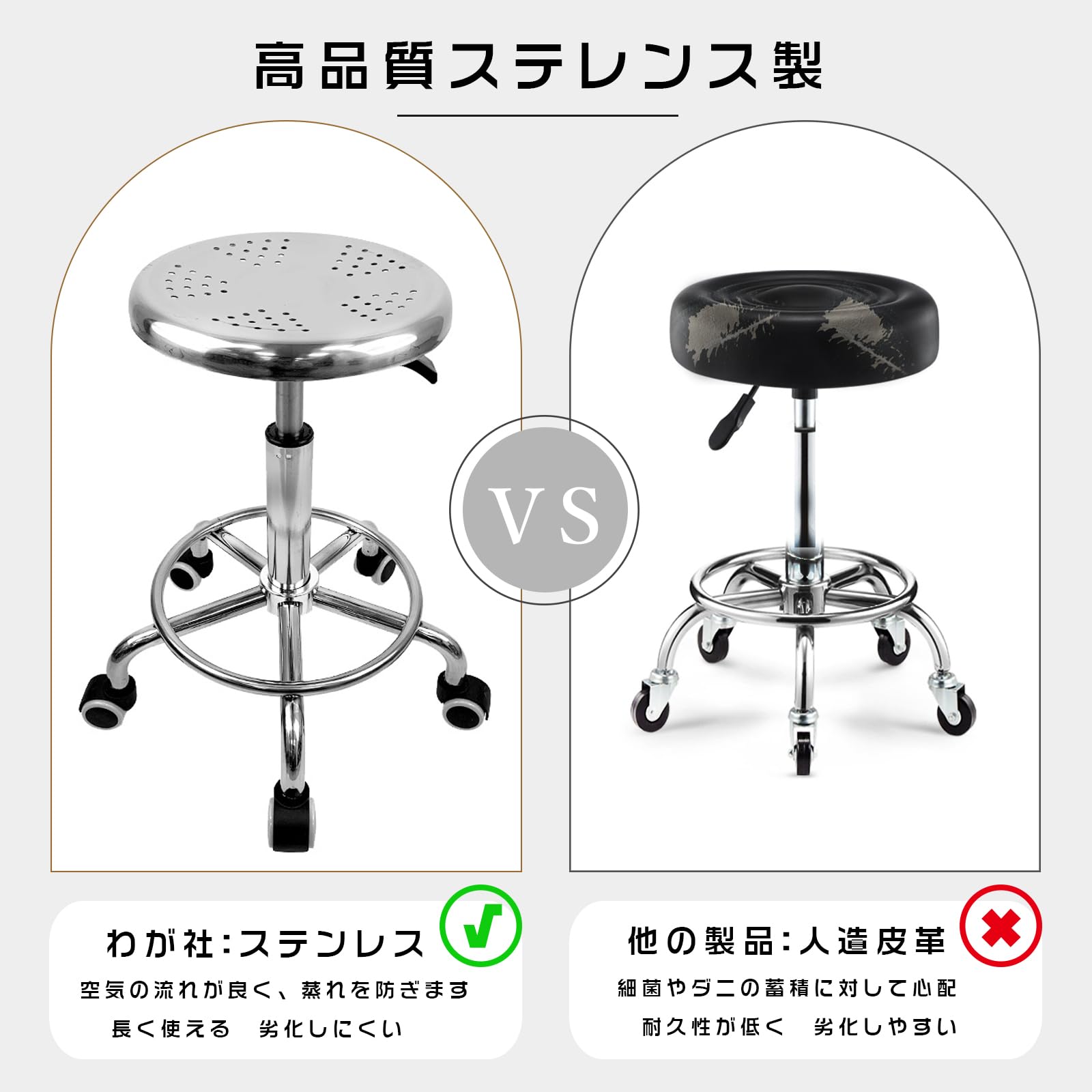 Amazon.co.jp: ZenVision カットチェア ステンレススツール キャスター 