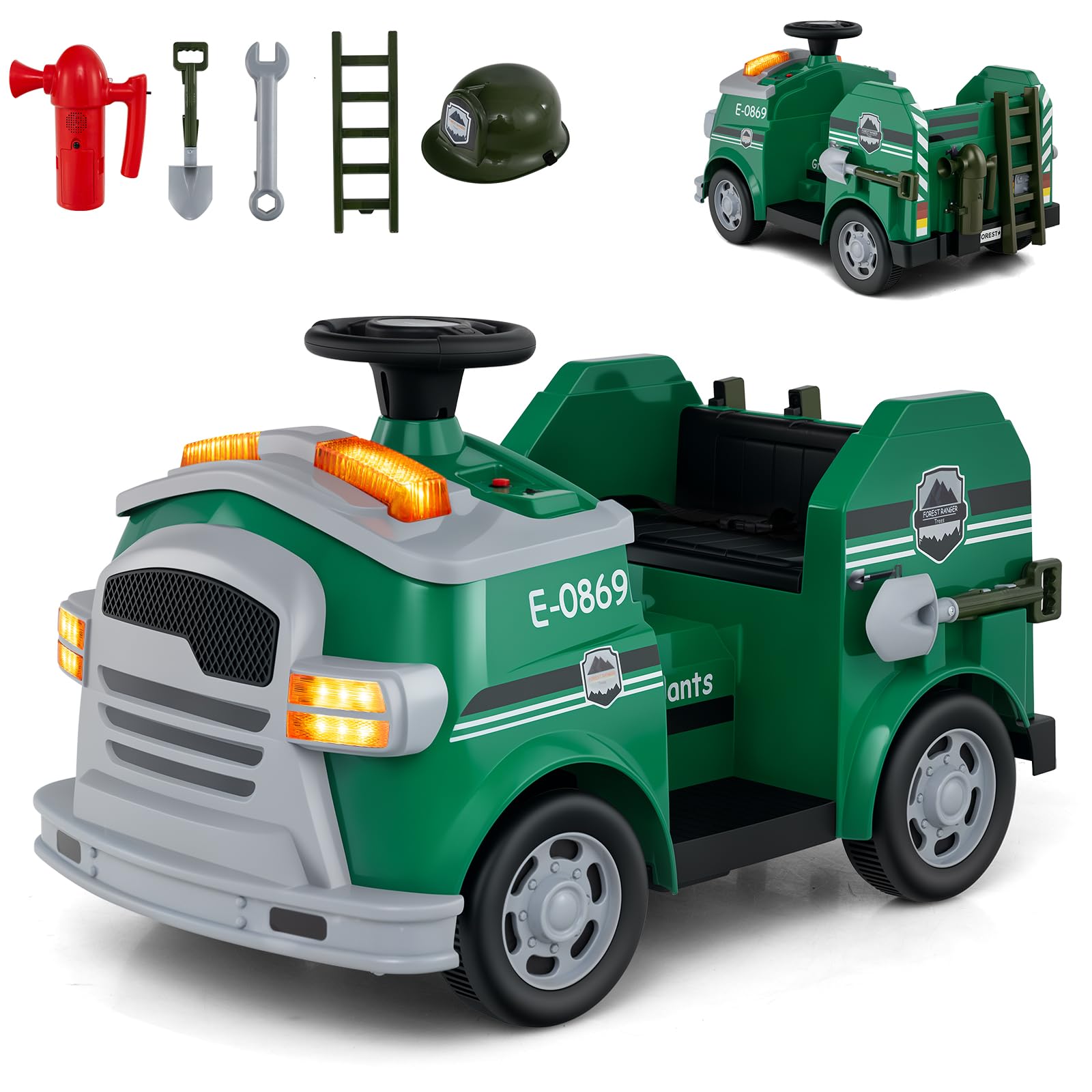 COSTWAY 12V Ride on Car, Electric Kids Fire Engine with Horn, Music, Lights, Firefighting Toys, 2 Motors Ride on Truck for Boys Girls 37-95 Months (Green)