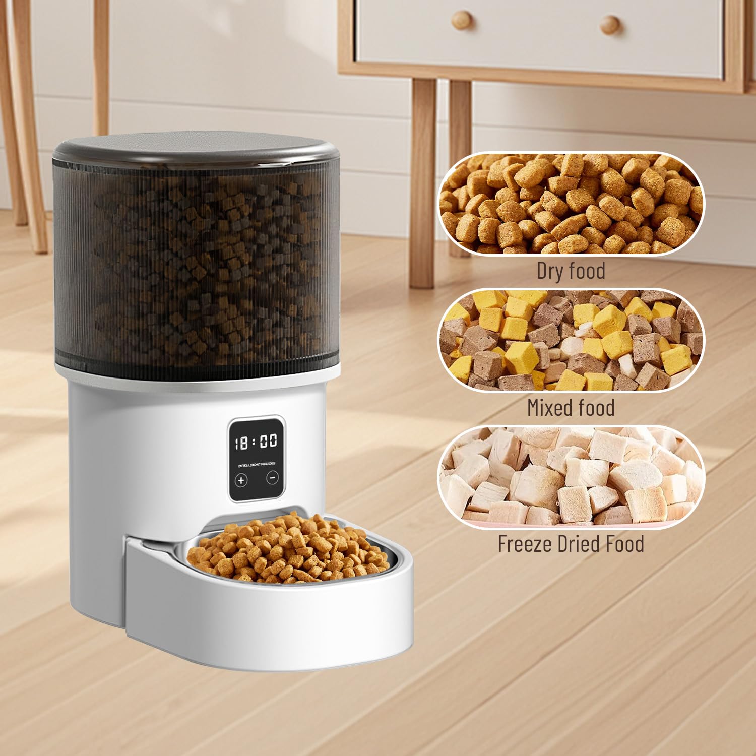Distributore Automatico Cibo per Gatti e Cani 4L, Mangiatoia con Timer, 1-6 Pasti al Giorno, Dispenser Crocchette, Alimentatore Intelligente per Animali Domestici (Nero - Basic - 4L)