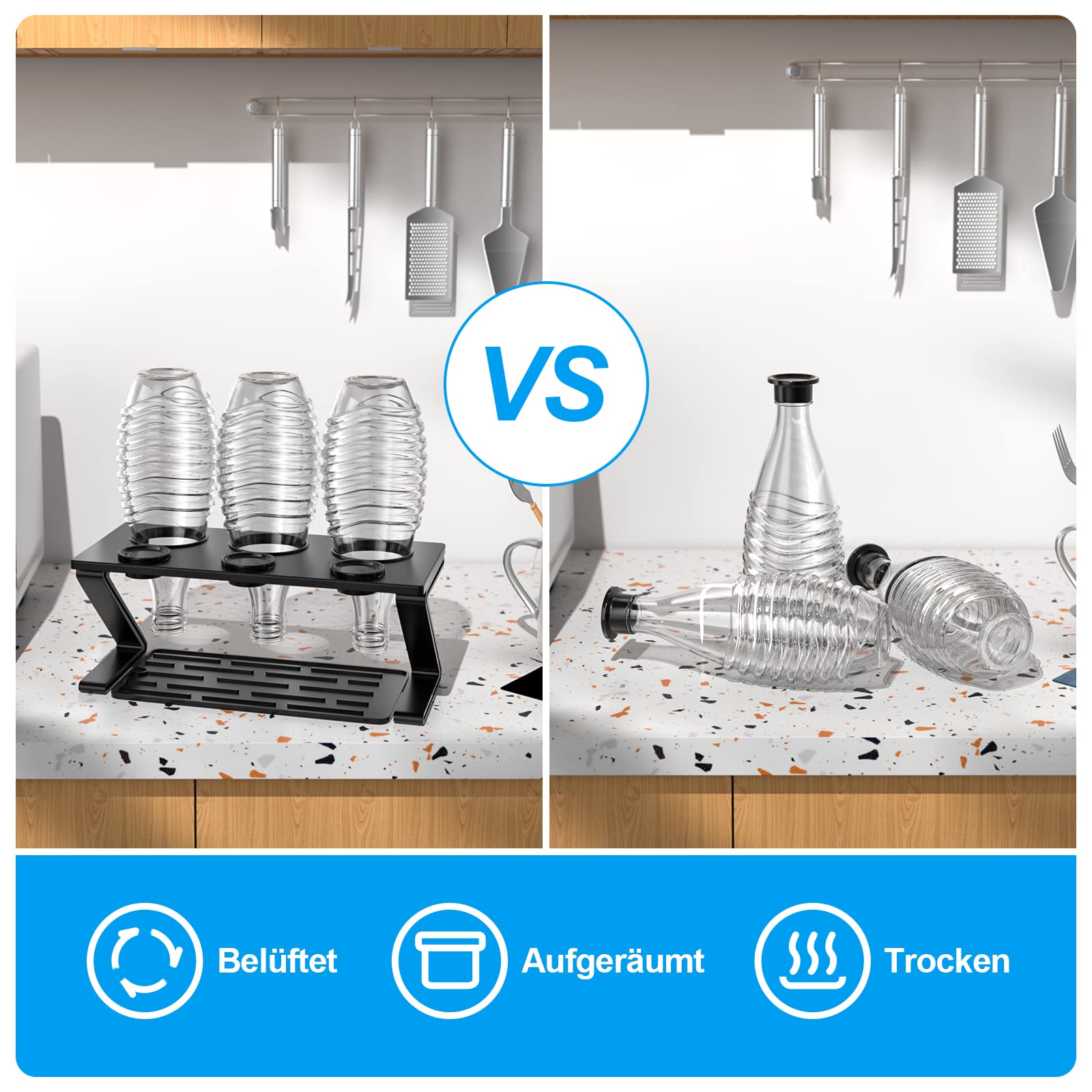 WAVATA Tower Egouttoir Bouteille Et éGouttoir,Cuisine éGouttoir Biberons,Acier Pliable Egouttoir Biberon Bebe,Egouttoir Biberon,Porte Bouteille Pour 4 Bouteilles (Hauteur 21 Cm / 8,48 Pouces) (Noir