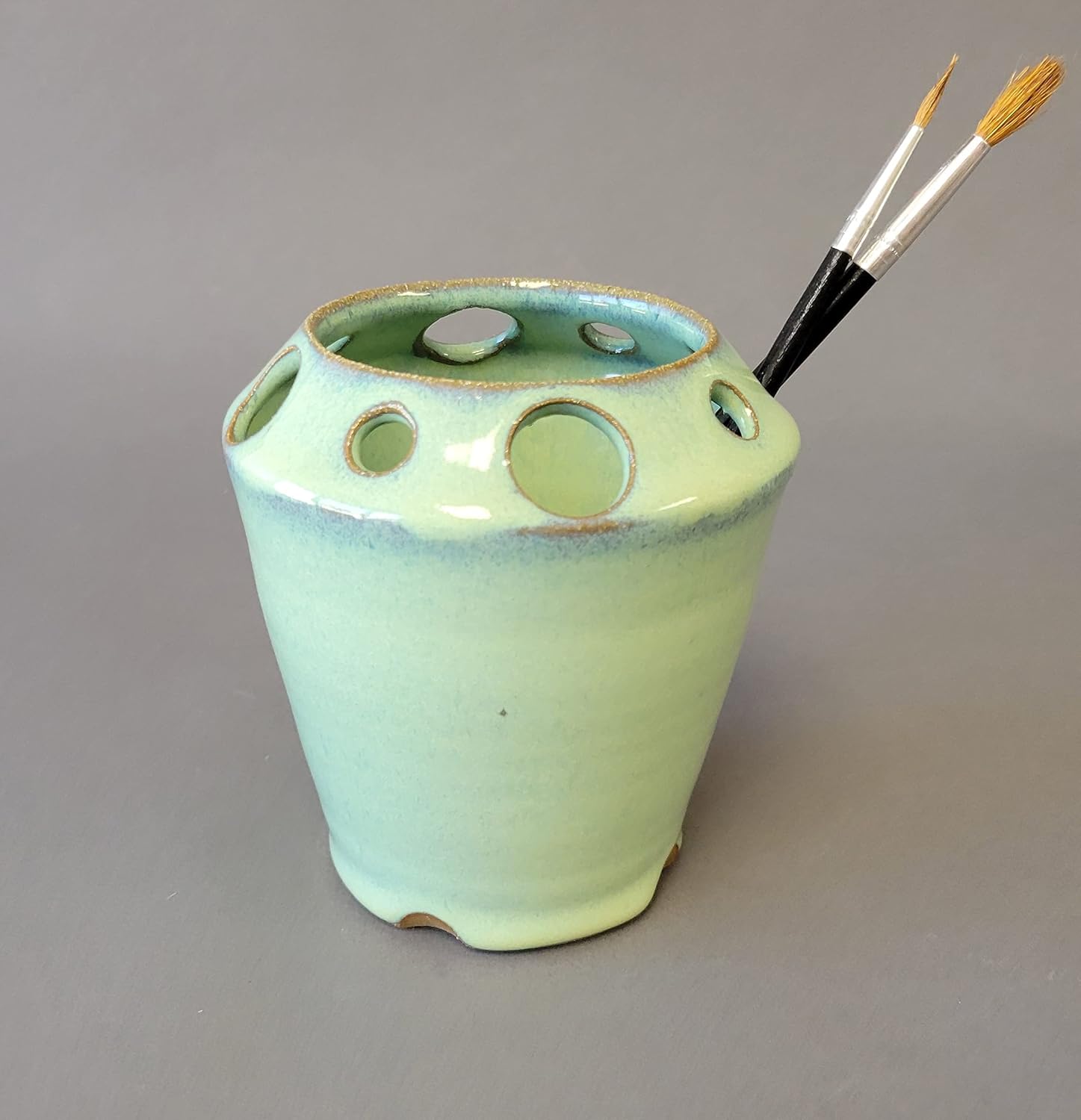 Craft Tool Caddy Holder Paint Brush Knitting Needle Jar Cup 9 Slots Holes Storage Décor Studio Green