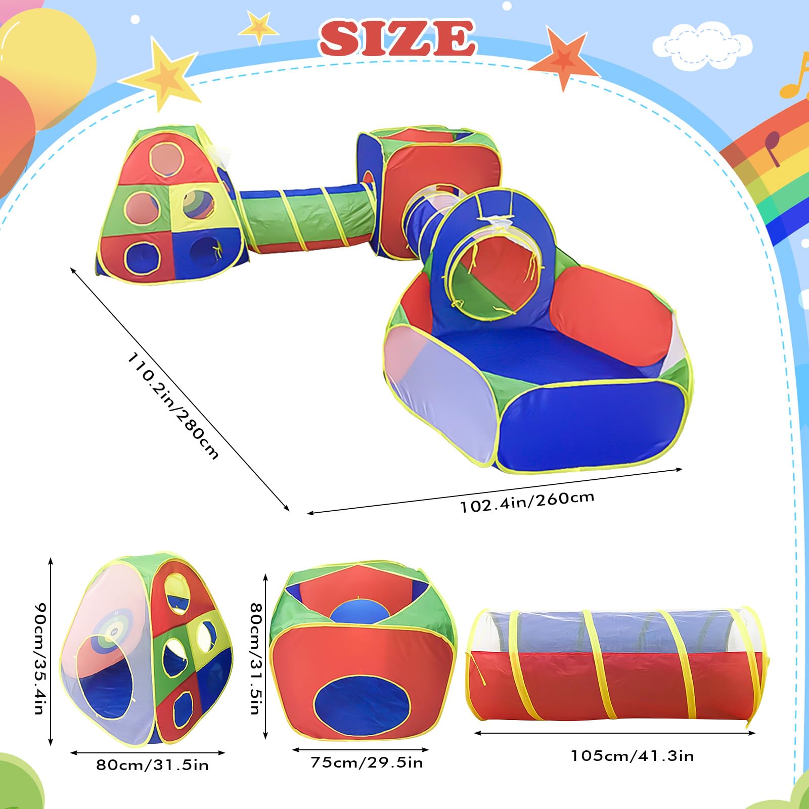 STLOVe Kids Play Tent, STLOVe Kids Ball Pits 4 In 1 Kid Toys Tent Aangepaste Opvouwbare Pop Up Tunnel Tent Kruip Tunnel Speelgoed Kleurrijke Speelhuis Tent Fort Met Geschenkdoos & Opbergtas voor