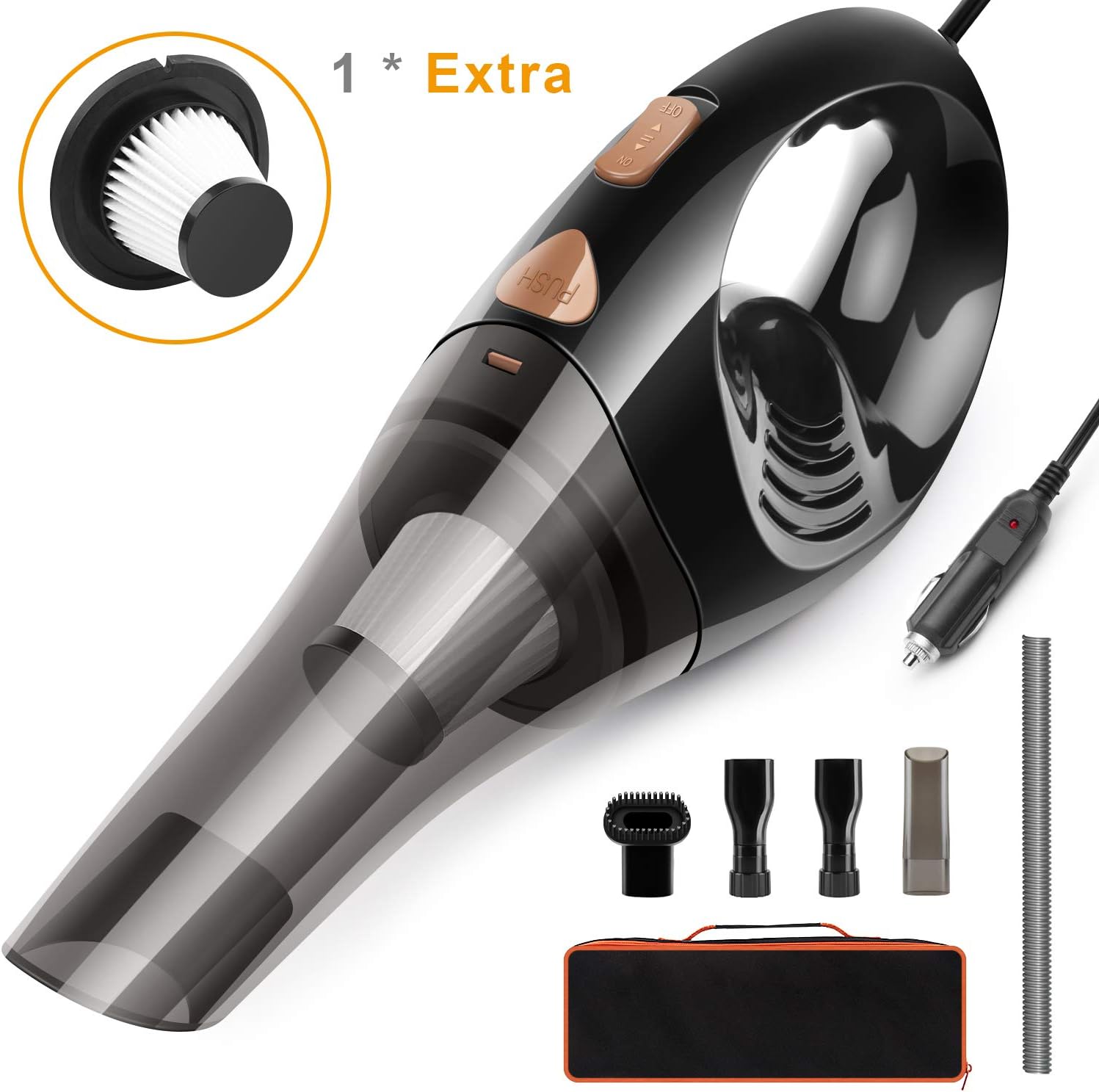 HXSNEW Car Vacuum Cleaner Portable High Power Handheld Corded Vac DC 12V 4000PA for Quick Car Cleaning with Carry Bag