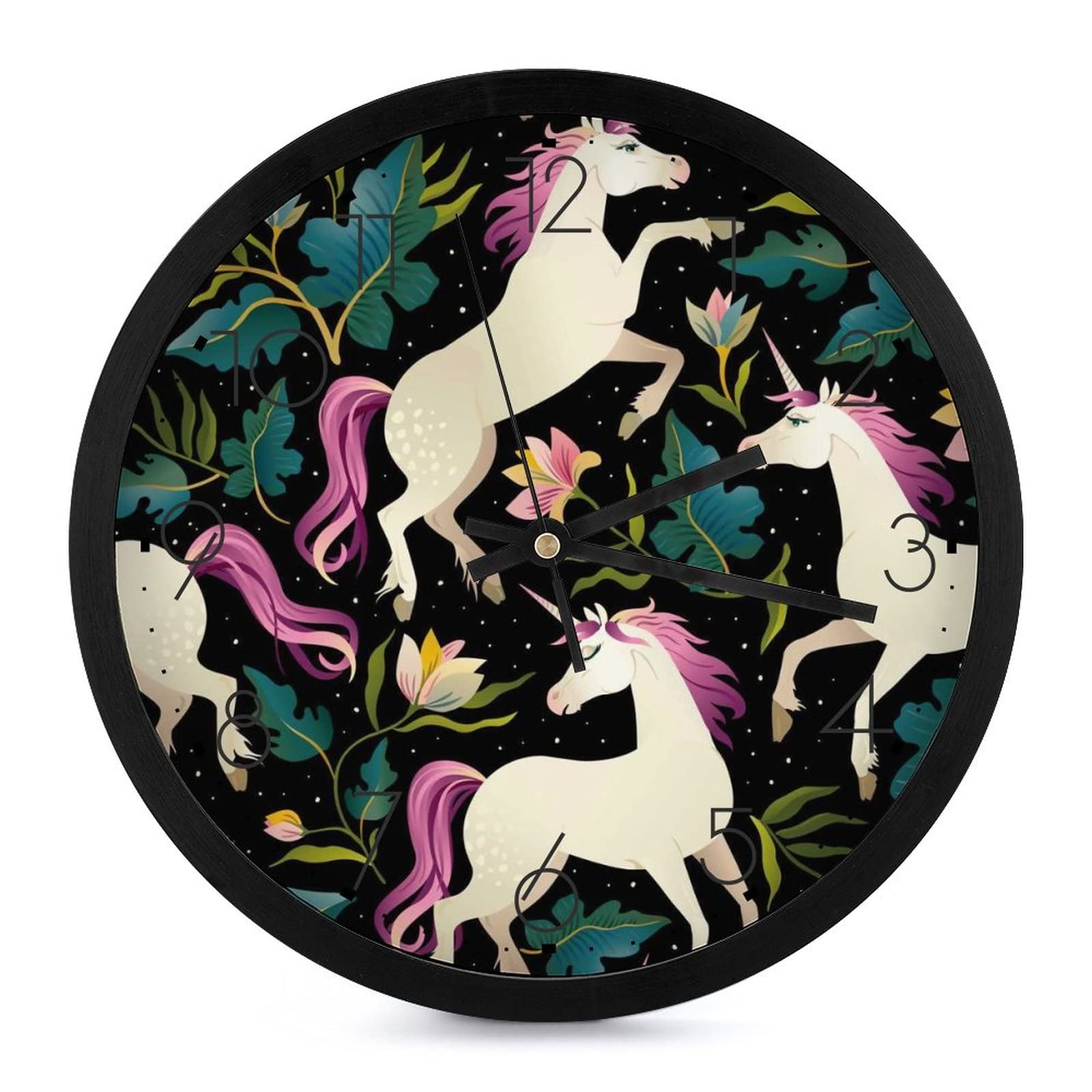 Horloge murale licorne ronde de 25cm avec grands chiffres pour chambre