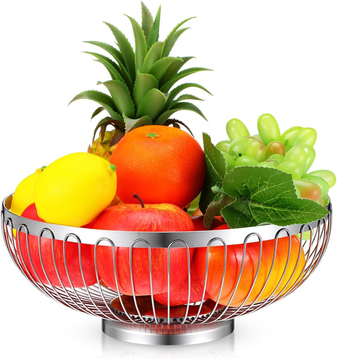 Luxshiny Stainless Steel Fruit Basket 10.23 Inch Wire Fruit Storage Basket Round Countertop Bowl for Kitchen Snacks Vegetables Home Decor Picnic Hotel