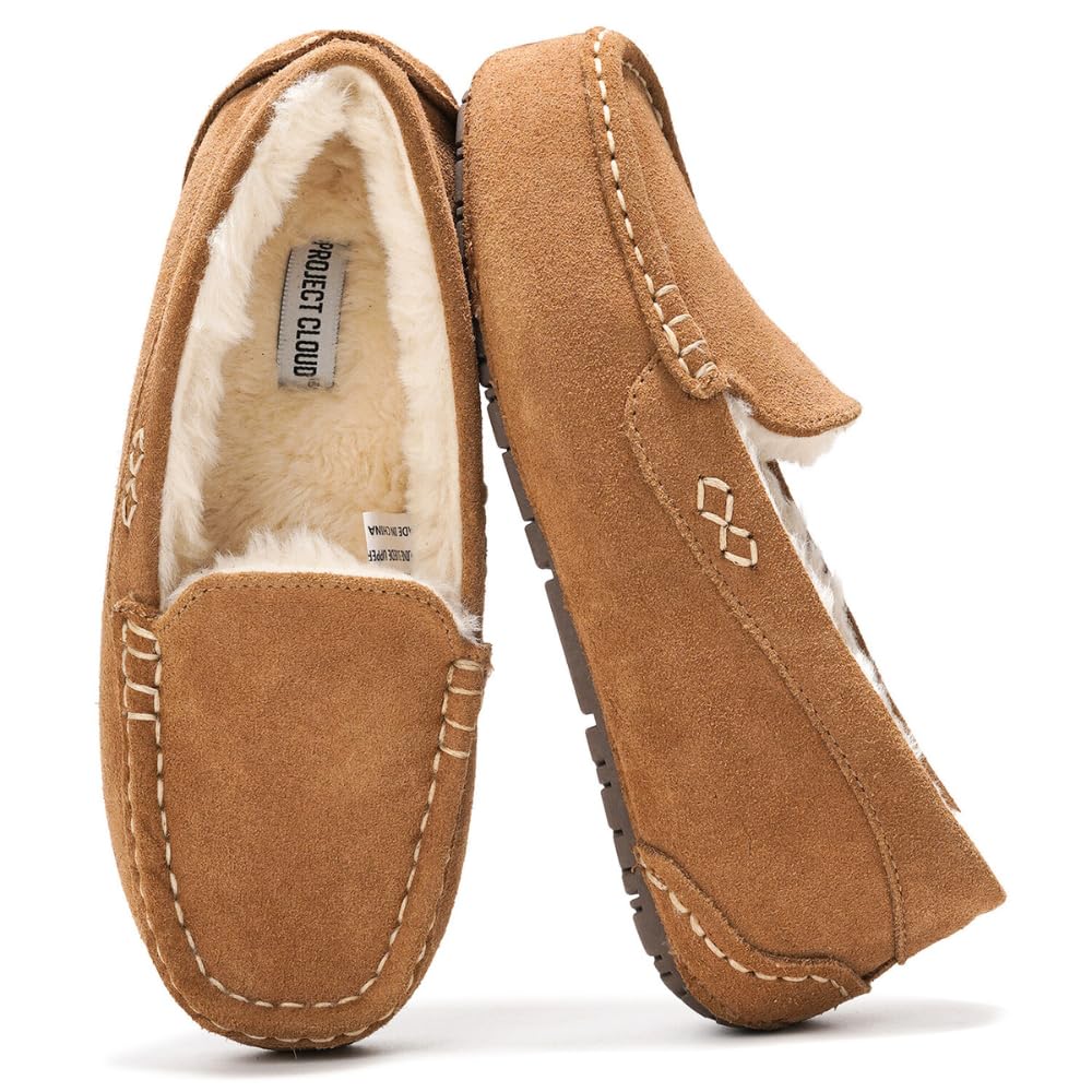 Project Cloud 100% Genuine Leather Slippers for Women - Fur Lined Outdoor Slippers for Women Footwear with Memory Foam - Stylish Womens Moccasin (
